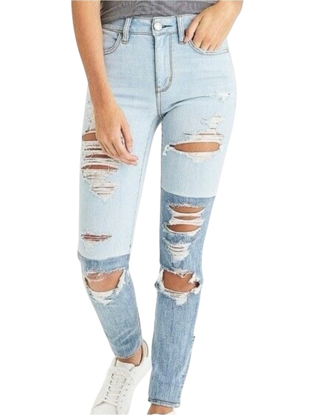 AE - Hi Rise Distressed Jeggings Two Tone Denim